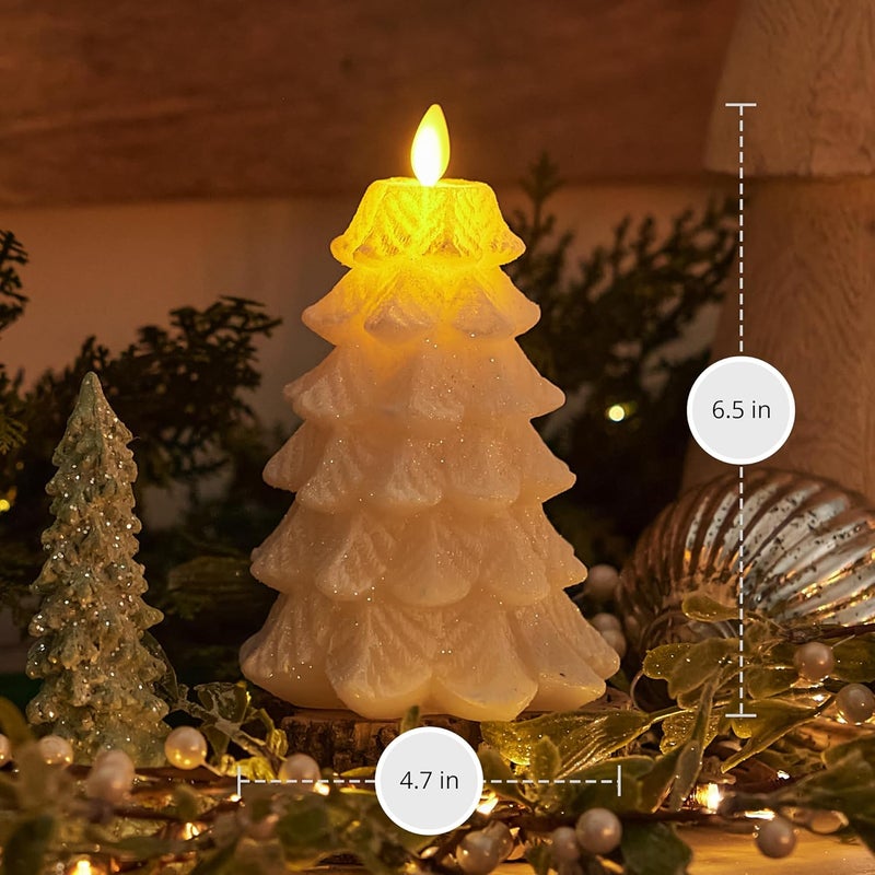 LUMINARA Christmas Tree Flameless LED Candle, White Swan 4.7" x 6.5", Moving Flame Battery Operated Timer, Holiday Decor, Glitter Snow Finish Safe - Image 5